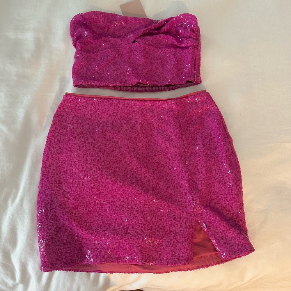 PINK SEQUIN SKIRT CO-ORD